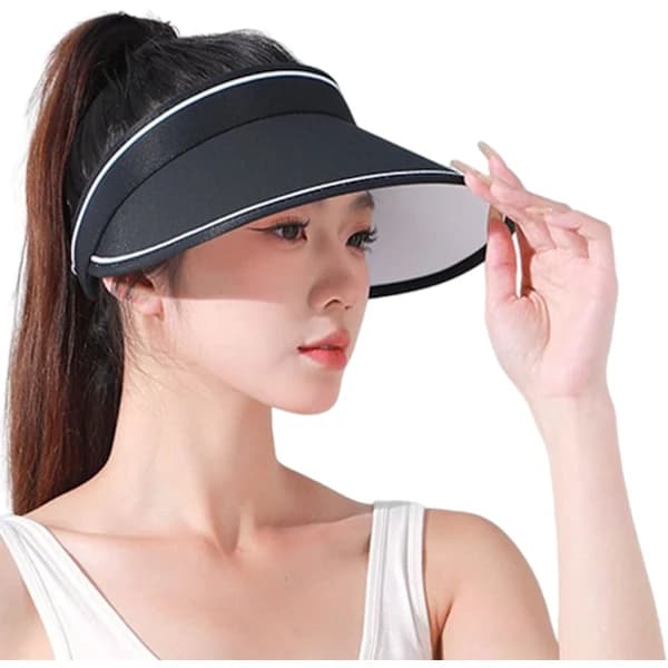 Women's Sun Visor, Windproof Wide Brim Visor Hats, UV, Adjustable, Foldable Sun Hat for Beach, Beige Sun Hats GS