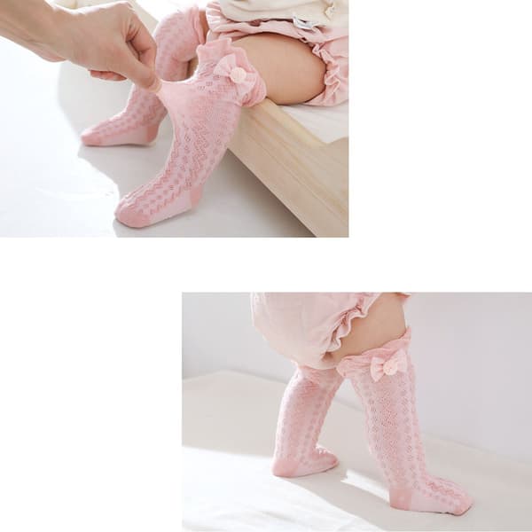 3 par babyjenter knestrømper småbarnssløyfe mesh lange sokker XS KLB
