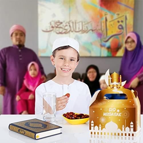 DPKOW 12 stk Eid Mubarak Godteri Gaveesker, Hvitgull DIY-esker Hvitgull