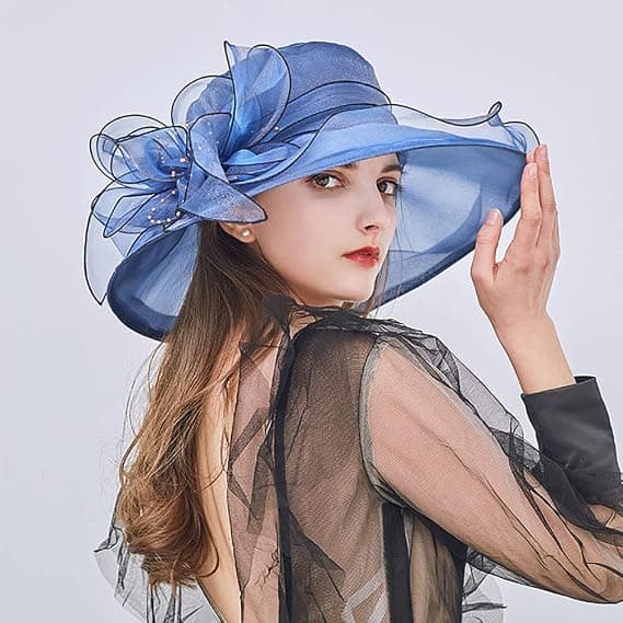 Blå - Dame Organza Chapel Hat Paryk Bryllupshat Solhat
