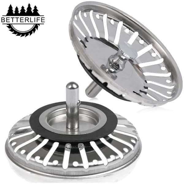 2 stk. oppvaskkumfilter/avløpsplugg, oppvaskkumstopper, hull kjøkken/baderomssil 84 mm diameter med kulehode, rustfritt stål