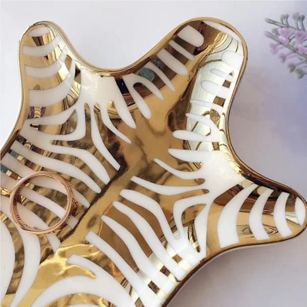 Zebra Stripe Jewelry Tray, Ceramic Plate, Gilded 15 cm, Gold
