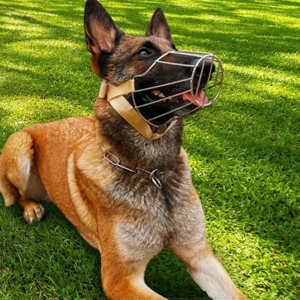 Dog Muzzle Size L Metal Basket Breathable Adjustable Wire Muzzle for