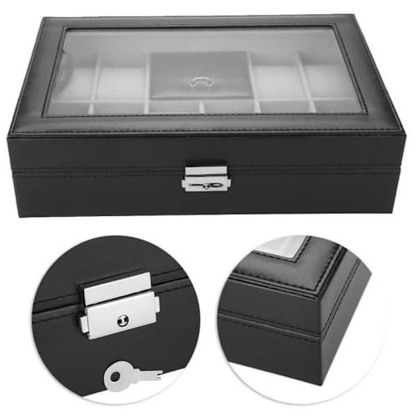Multifunctional Leather Jewelry Box, Waterproof PU Box with Large Capacity and Lock for 8 Bracelets, Display Case