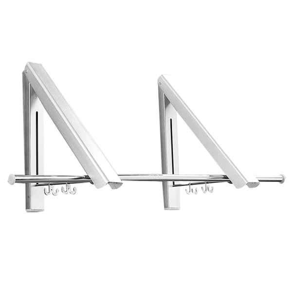 Adjustable Clothes Rack - Wall Mounted Foldable Clothes Hanger Drying Rack for Laundry Room Storage Organization, Aluminum, 2 Bars with Rod