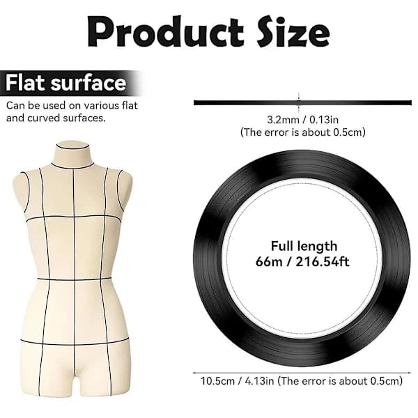 4 stk. whiteboardtape, sort pinstripetape, 3 mm bred pinstripingtape, til klasseværelse, konferenceudstilling (PET)