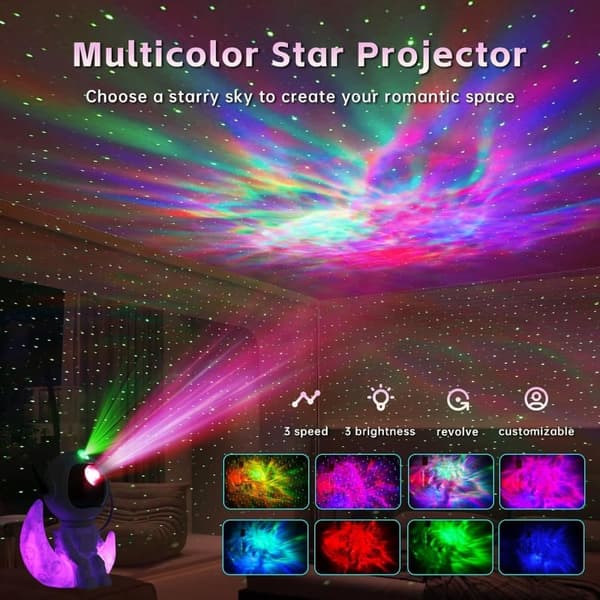 Moon Landing Astronaut Galaxy Projector Night Light - Star Projector with Timer and Remote Control for Kids & Adults