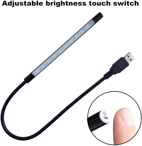 (Sort) 1 stk. bærbar Mini USB Campinglampe Vinkel Justerbar USB-lampe til PC Laptop Boglampe Computer Tastaturlæselampe Dæmpbar Touch S