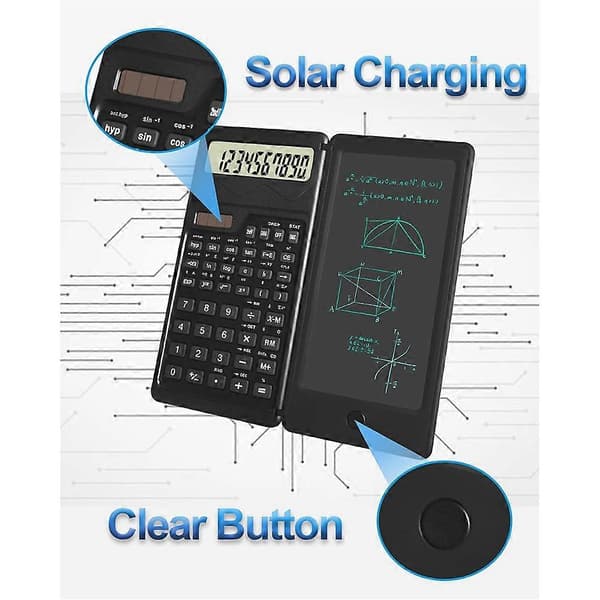 Scientific Calculators, 12-Digit LCD Desktop Calculator with Notepad, Solar Cells and Battery