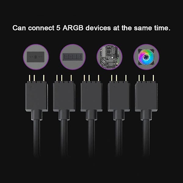 ARGB 1 til 5 3-pinners 5V Fleksibel Vifte RGB-adapterkabel Datamaskin for kabinettkontaktdeler for MSI