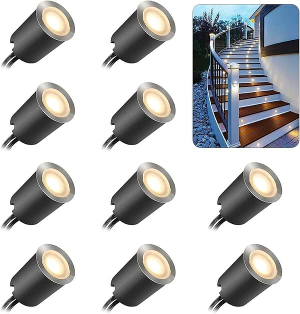 10 LED-däckbelysningsset med skyddande lock, 32 mm, 10 förpackningar LED utomhus markbelysning IP67 vattentät, lågspänning 12V för trädgård