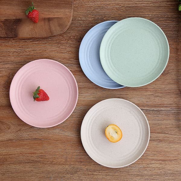 4-pack Wheat Straw Plates, Dishwasher Safe and Eco-Friendly