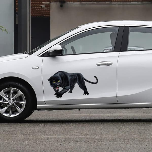 2 kpl - Eläintarrat, Autonkoristetarrat Pantteri Autotarra 3D-simulaatio Autotarra