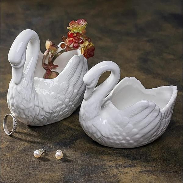 White Ceramic Swan Flower Pot, Succulent Flower Pot, Medium Temperature Porcelain, Can Be Used as a Candle Holder