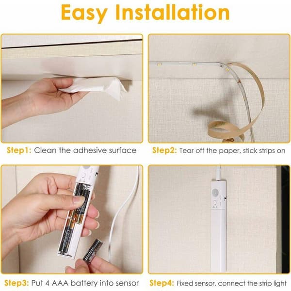 Closet Lighting, 60LED 2M Night Light with Light, Motion Sensor Lamp for Cabinets/Wardrobes/Stairs/Hallway/Closet, Battery Powered (200cm)