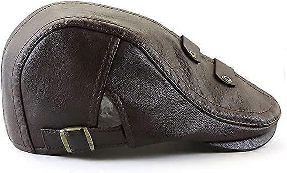 Mörk Curry Herr Flat Cap Hatt Justerbar Flat Basker PU Läder 56-60cm