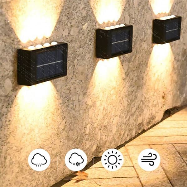 Sett med 4 vanntette utendørs solvägglamper LED sollampa opp og ned belysning for hage balkong gård dekor B