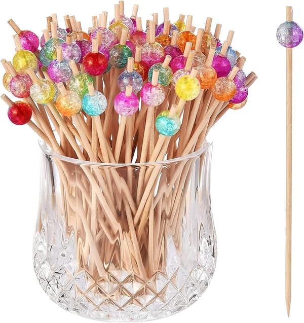 100-pakning cocktailpinner, fargerike cocktailpinner i tre