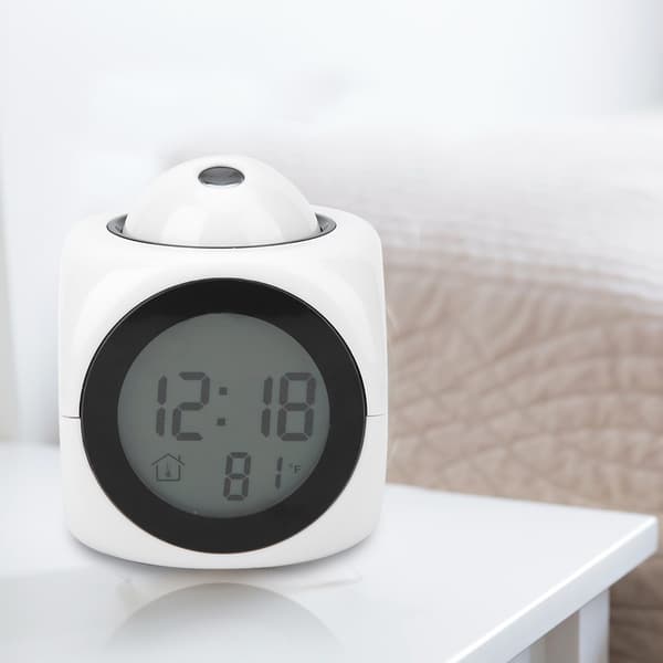 Modern Fashionable Clearance Projection Alarm Clock Digital LCD Voice Talking Clock White with USB Cable