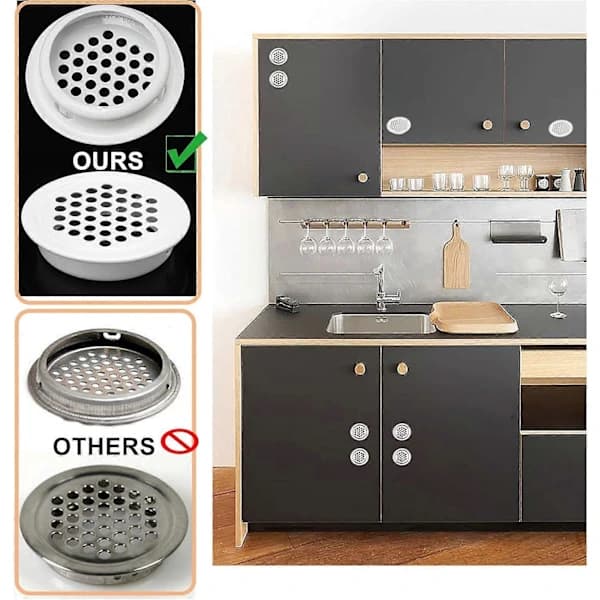 Ventilationsgitter Rustfrit Stål Hvid Rund 20 Stykker Ventilationsgitter til Køkkenskabe Møbler 35mm Ventilationsgitter til Skabe, Bogreol