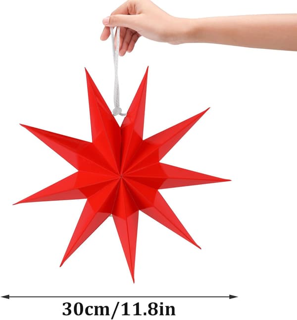 30cm 3-pack Vikta Pappstjärnor 3D Hängande Pappstjärnor för Bröllop, Födelsedagsfester, Hem, Kvällsfester (Röd)