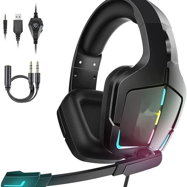 Peliheadset, Coola LED-valolliset kuulokkeet mikrofonivalolla, PC