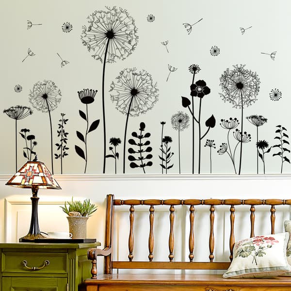New Black Dandelion Self-Adhesive Wall Decals Living Room Staircase