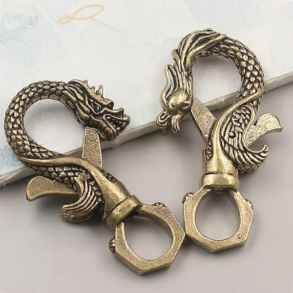 Practical Keychain Fine Workmanship Brass Dragon Phoenix Shape Key Pendant for Daily Use