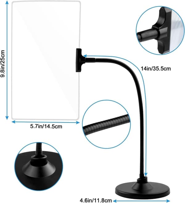 4x Forstørrelsesglas med Stativ 10\"X6\" Fleksibel Svanehals Hele Siden Forstørrelsesglas