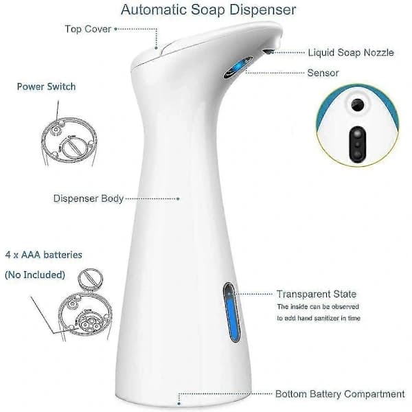 Automatic liquid soap dispenser, touchless soap pump with sensor, white