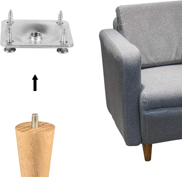 4 stk. benbeslag i rustfrit stål, monteringsplade til møbler, bord, sofa med ophængsbolte og skruer, til lænestol (sort)