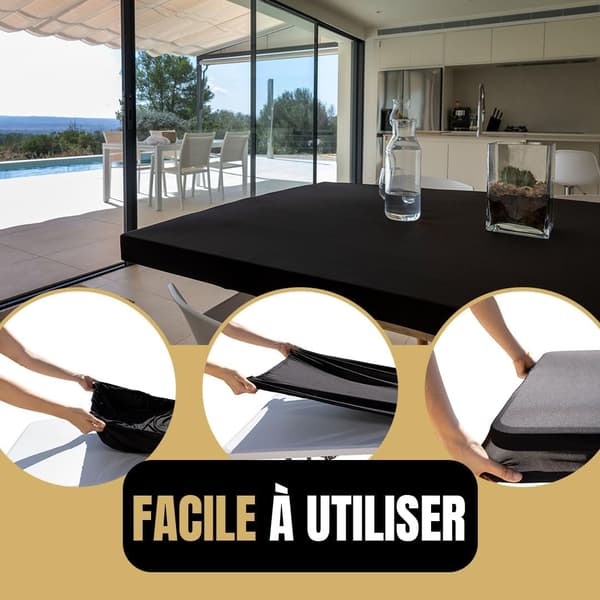 1 stk. Sort Rektangulær Stræklagen 182x76cm, Elastisk, med Elastik, Maskinvaskbar, Vandafvisende og Ideel til Have, Udendørs, Elegant