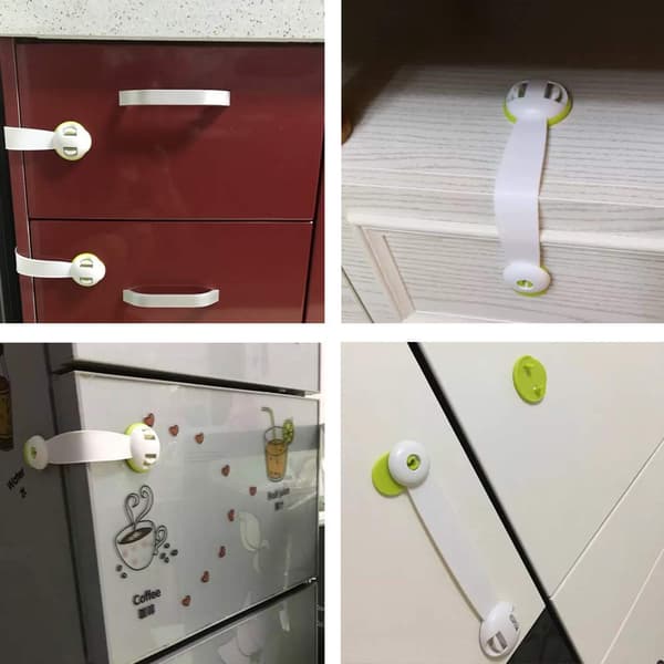 Child Safety Cabinet Locks 6-Pack, Adhesive ABS Double Button Latches for Doors, Drawers, Wardrobes, and Kitchens