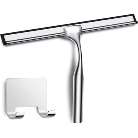 Brusergummiskraber i rustfrit stål med krog, sølvbrusergummiskraber, bruser-vinduesgummiskraber, badeværelsesgummiskraber til fliser, vægge, glas, døre Sølv Silver