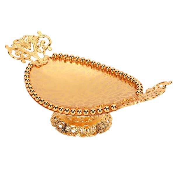 Serving Tray Engraved Texture Golden 8.5x24cm Alloy Decorative Practical Ellipse Drink Tray for Wedding