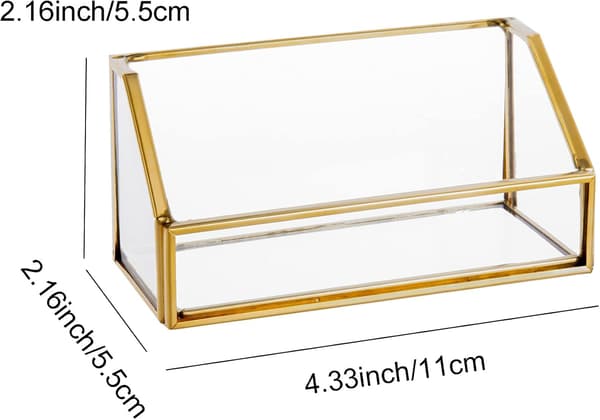 Guld Glas Visitkortholder - Visitkortsorganisator til Skrivebord og Disk (Guld)