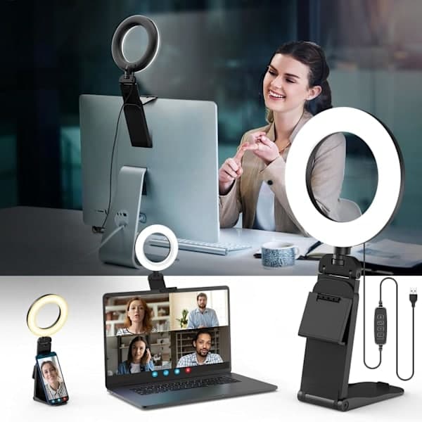 5\" Desktop Ring Light med stativ, LED Ring Light til bærbar skærm, videokonferencebelysning, Zoom mødebelysning til videoopkald, selfie, makeup