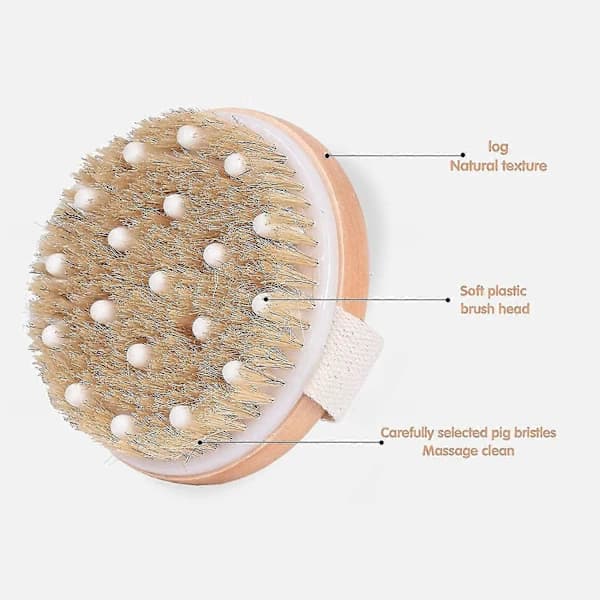 Kropsbørste, Neutral Tørbørste til Cellulite og Lymfe, Rund Eksfolierende Kropsskrubbe med Bløde Massagenoder