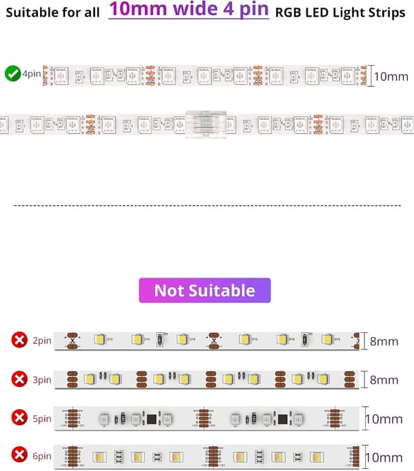 4-bens LED-lysbåndsstik 10-pak 10 mm loddefri gabløs