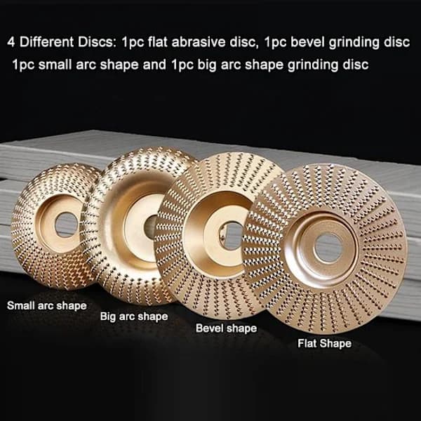 4-pack Tungsten Carbide Angle Grinder Discs for Wood Carving, Shaping, and Grinding, Fits 115/125mm Grinders