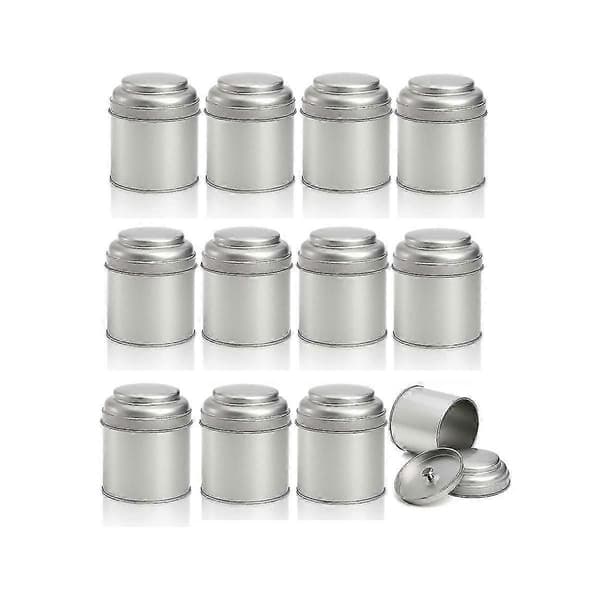 12 Pcs Tea Tins with Airtight Double Lids 8Oz Round Tin Cans Small Kitchen Tea Containers Loose Leaf