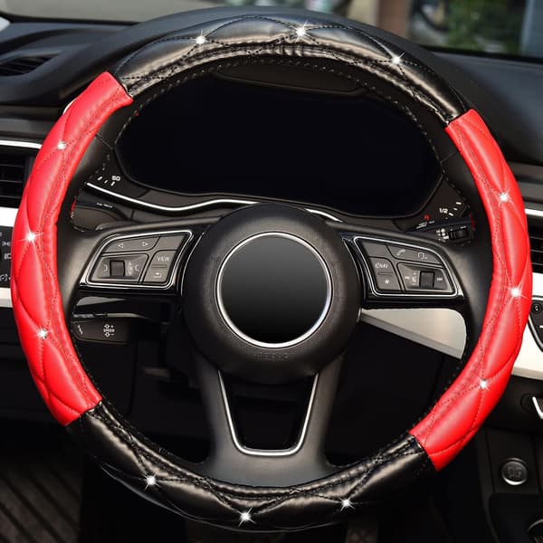 Diamond Soft Leather Steering Wheel Cover with Bling Bling Crystals
