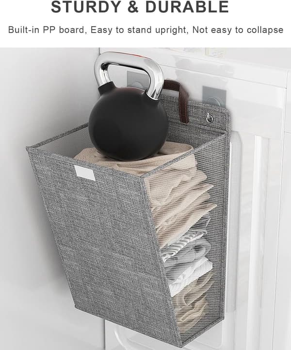 Hanging Laundry Hamper, Large Laundry Basket with Handles, Installation-Free Dirty Clothes Hamper, Wall Mounted Bathroom Basket