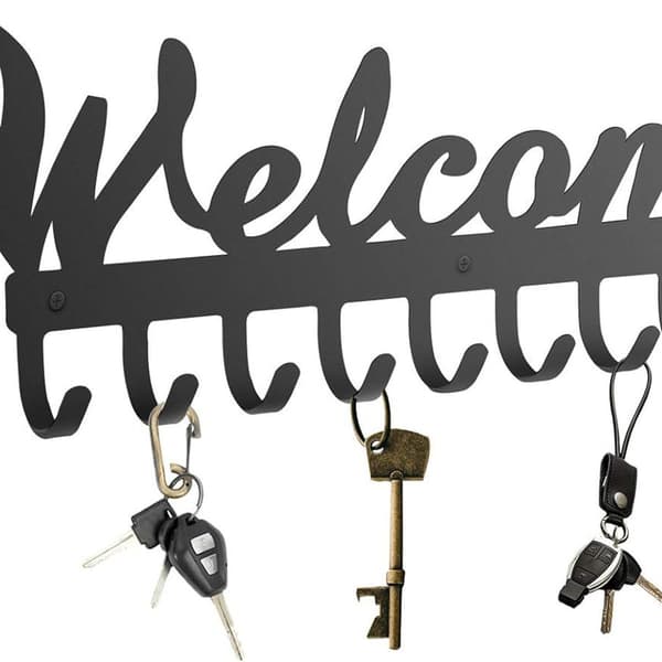 Metal Key Rack with 10 Hooks Welcome Wall Organizer Key Holder KLB