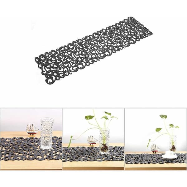 Filt bordløper duk matte blomst hul bunn brikke dekorasjon 100 x 30 cm mørkegrå
