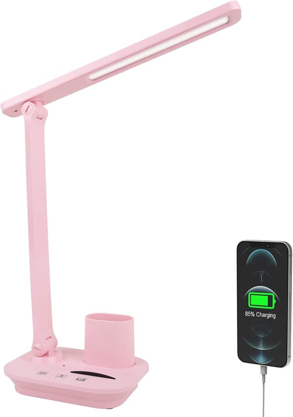 Skrivebordslampe, studiebordslampe med pennholder, sengelampe med Ti