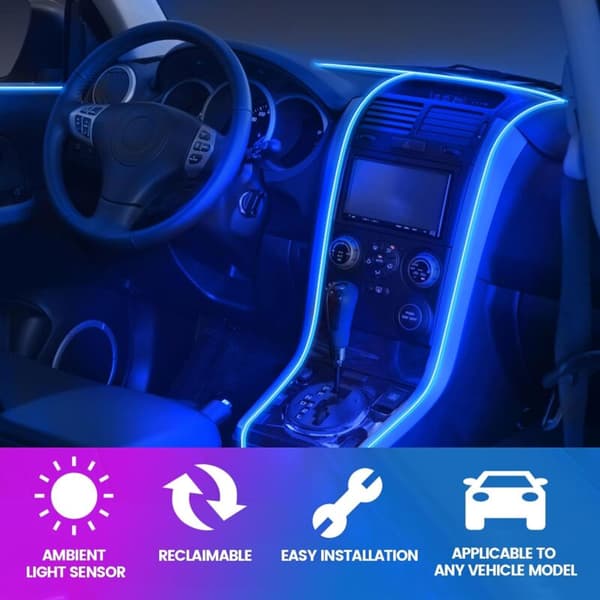 5m Bil Interiørbelysning, LED Bil Interiør, 5v El Wire LED Lysstrimmel til Bil Interiør, Bil Interiør LED Strip Lys Wire, Auto Interiør LED Strip