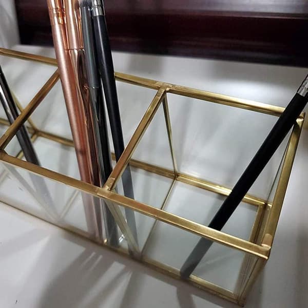 Akrylpennholder med 4 rom, gullkobberstripe