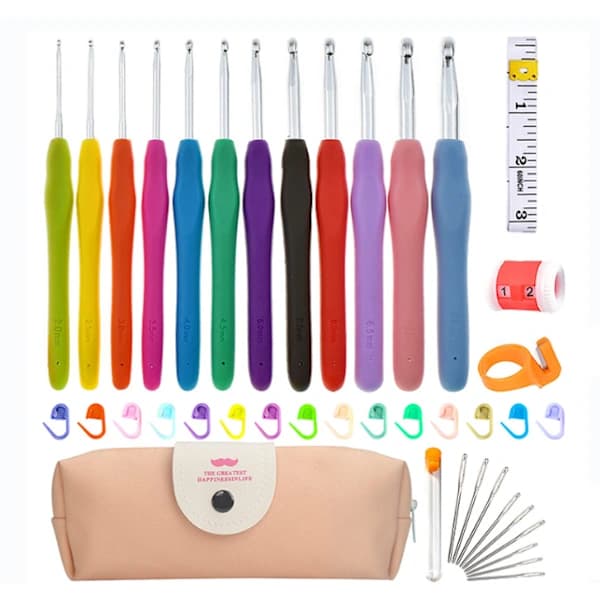 Crochet Hook Set Colorful Soft Handle Aluminum Crochet Hooks Combination DIY Wool Knitting Needles Crochet Hook Set