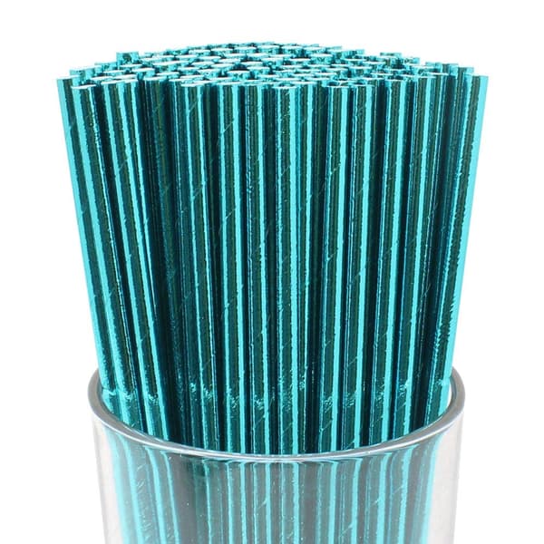 100 Premium Solid Papirsugerør (Solid, Metallisk Aqua)
